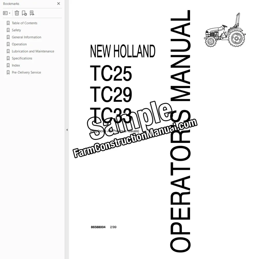 New Holland TC25 TC29 TC33 operators manual sample page