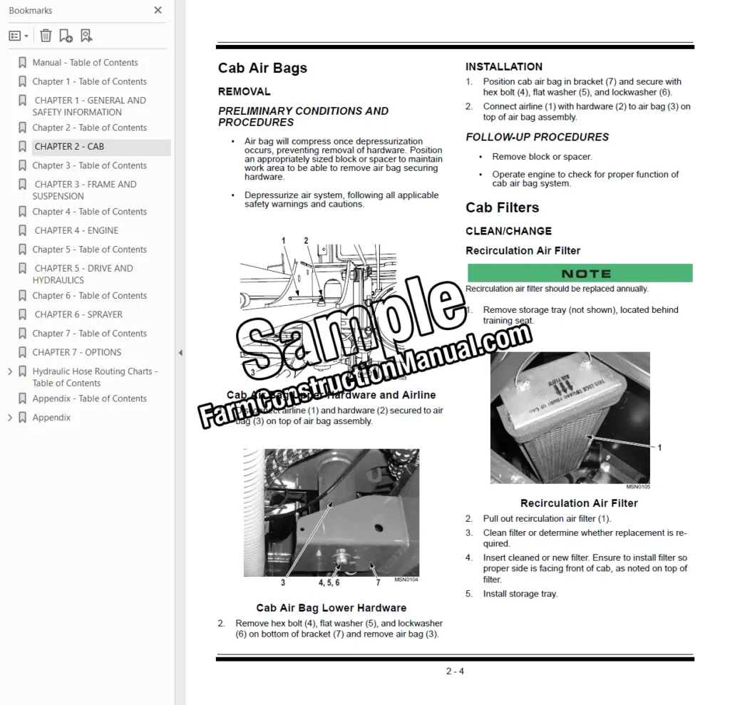 Miller 4200 4300 sprayer service repair manual sample page